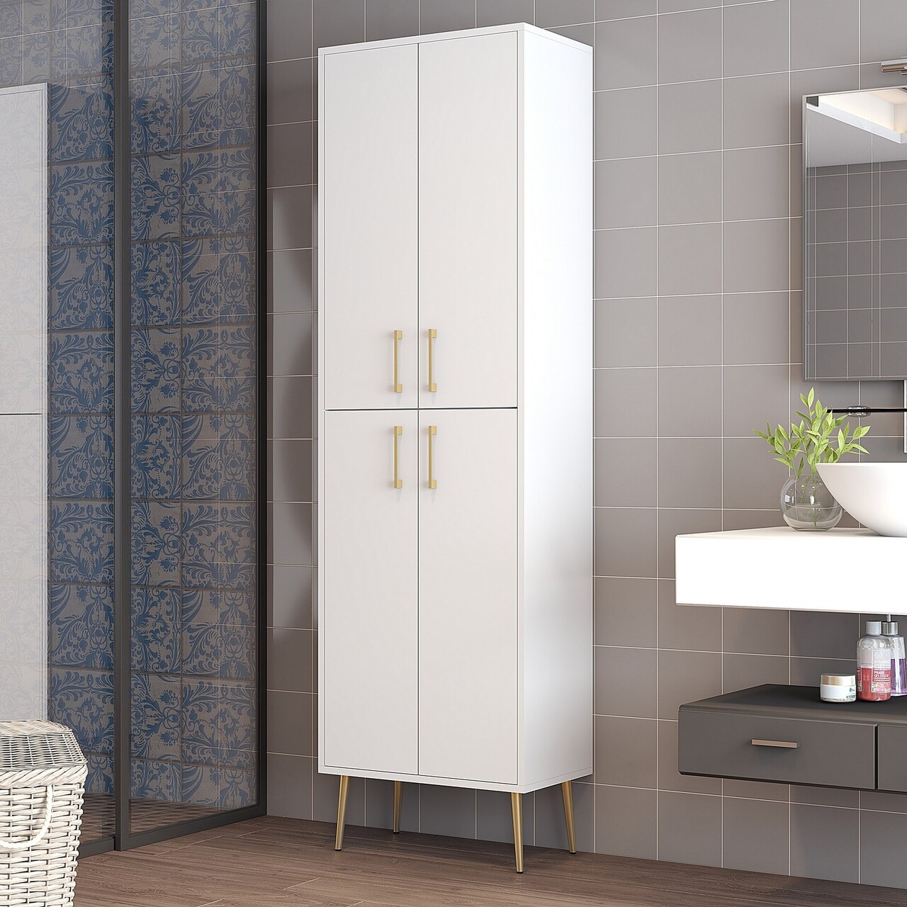 Dulap multifunctional, Hanah Home, Berlin A, 60x202x35 cm, Alb/Auriu - imagine 7